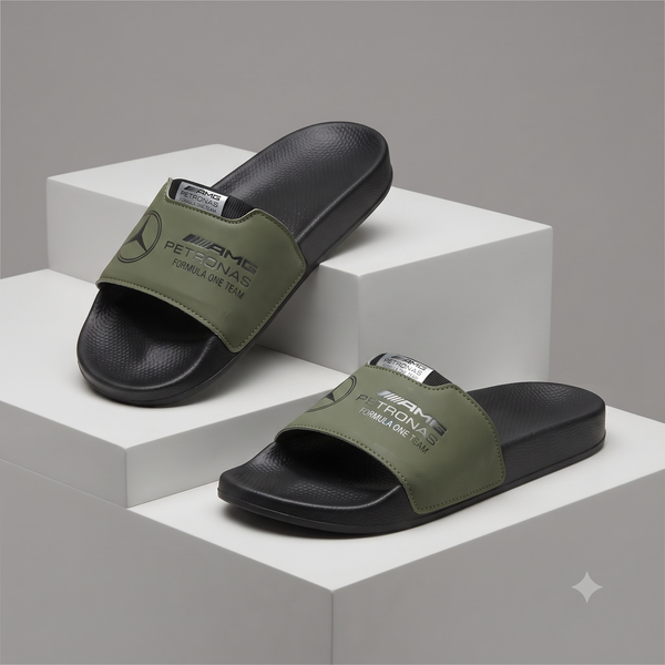 Mercedes-AMG Petronas F1 Team Motorsport Men's Comfort Slides / Slippers (Olive Green & Black)