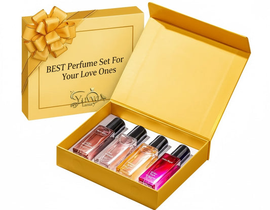 Yuvva Luxury Long Lasting Unisex Perfume Gift Set | 4x20ml Perfume for Man & Woman | Woody, Aquatic, Sweet, Premium Fragrance Scent | AQUA LOVE, YUVA SHANAYA, ROYAL KING, KING OF LONDON