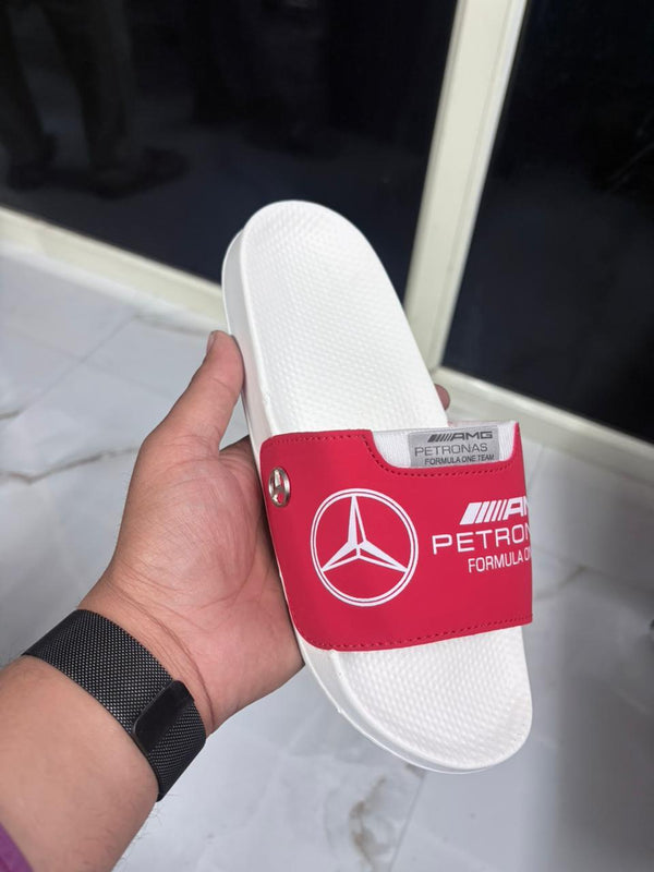 Stylish F1 Racing Edition White & Red Comfort Sliders / Slides