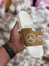 Premium White & Tan Motorsport Slide Sandals with AMG Petronas Branding