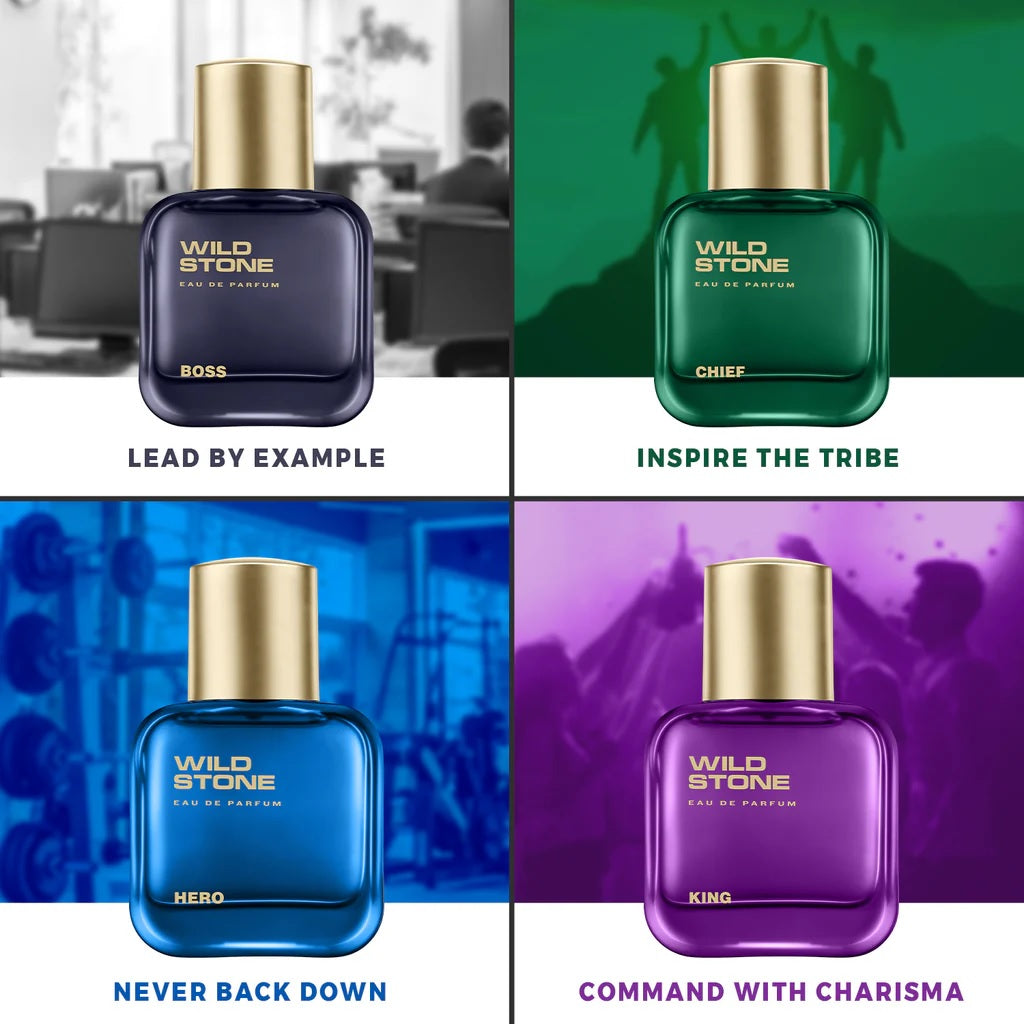 Wild Stone Chief, Hero, Boss and King Perfume Combo for Men, Long Lasting Smell | Pack of 4 (30ml each)